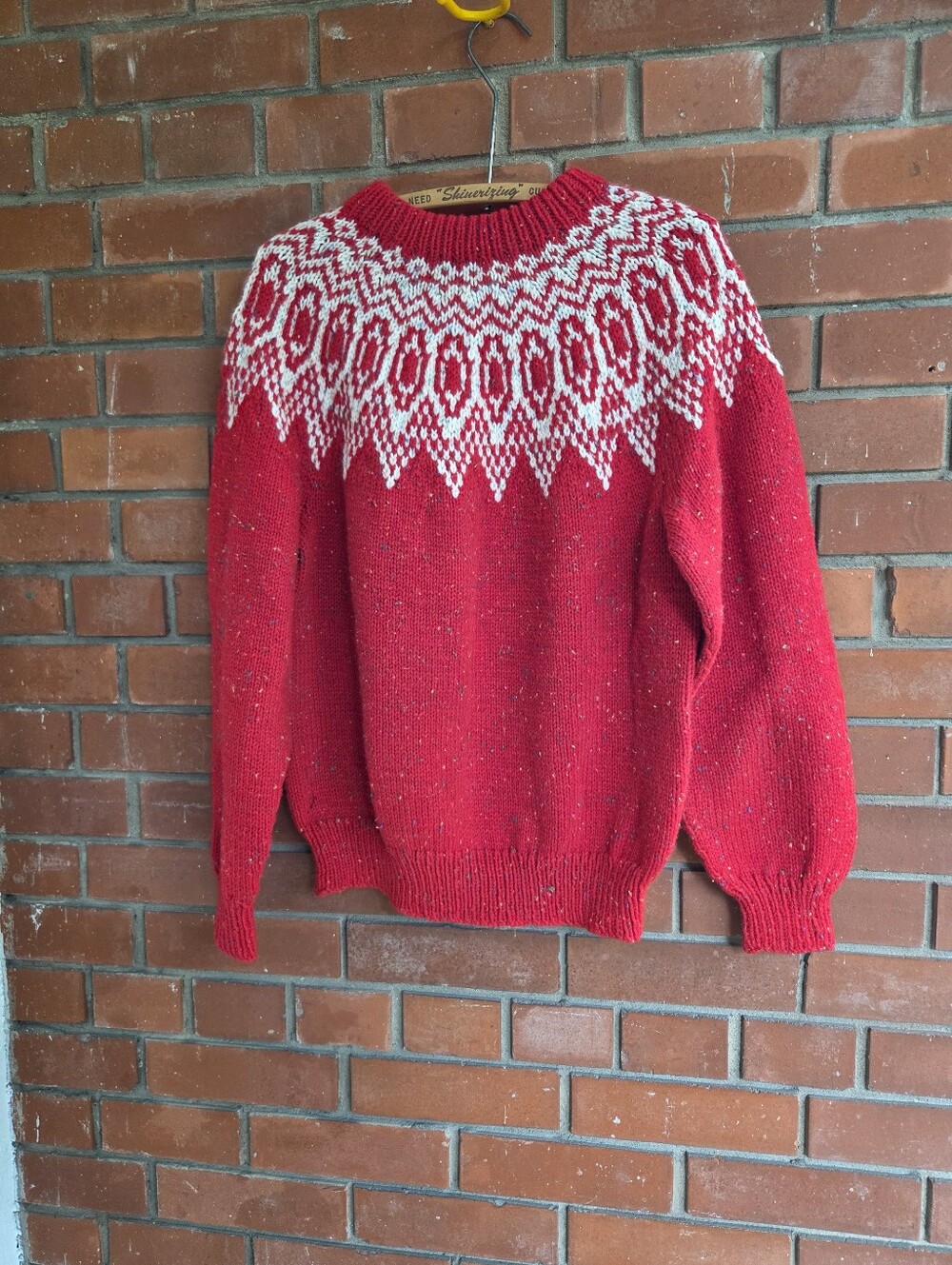 Vintage Red Confetti Speckle Tweed Fair Isle Knit Sweater Size M/L